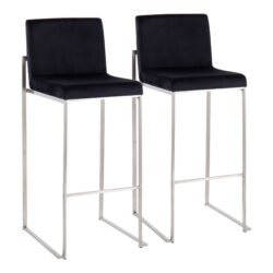 Fuji - Contemporary High Back Barstool (Set of 2) - Black - Velvet