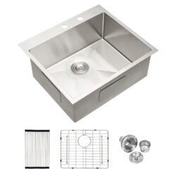 Stainless Steel Drop In Kitchen Sink 25" Topmount 16 Gauge R10 Deep Single Bowl - Black / Gray