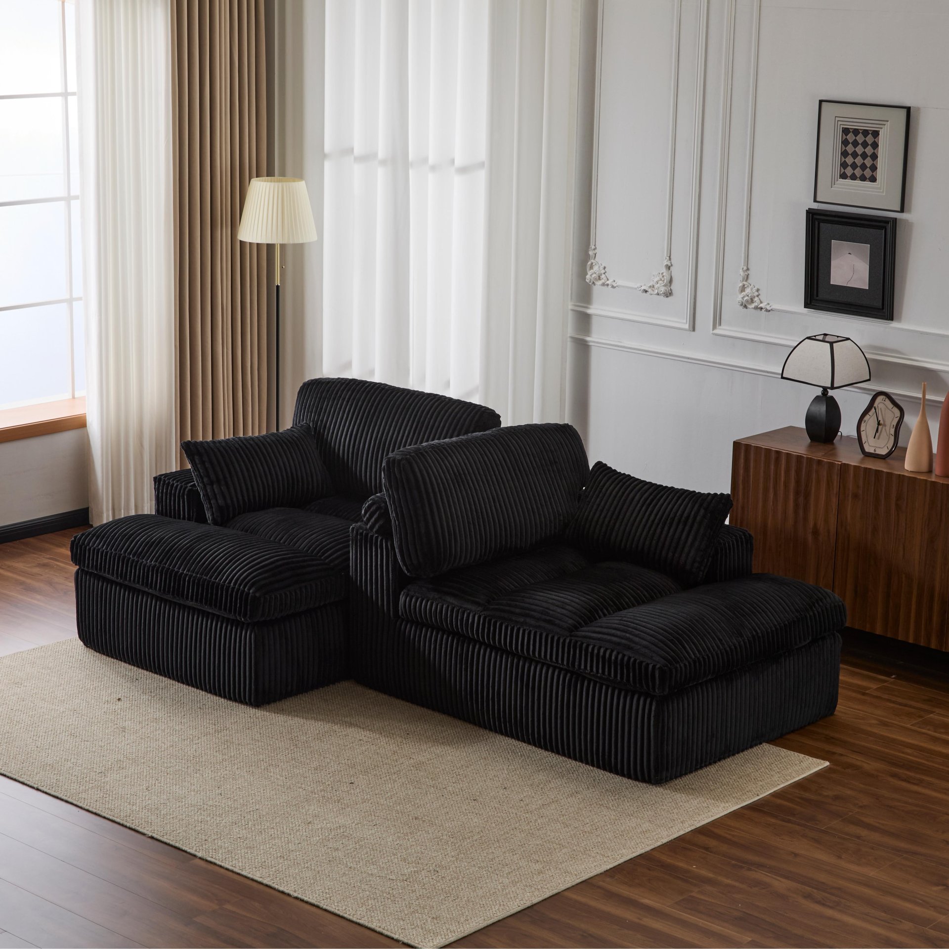 Double Chaise Lounge Chair Indoor, Oversized Upholstered Sleeper Cloud Couch, Deep Seat Sofa Bed - Black - Image 13