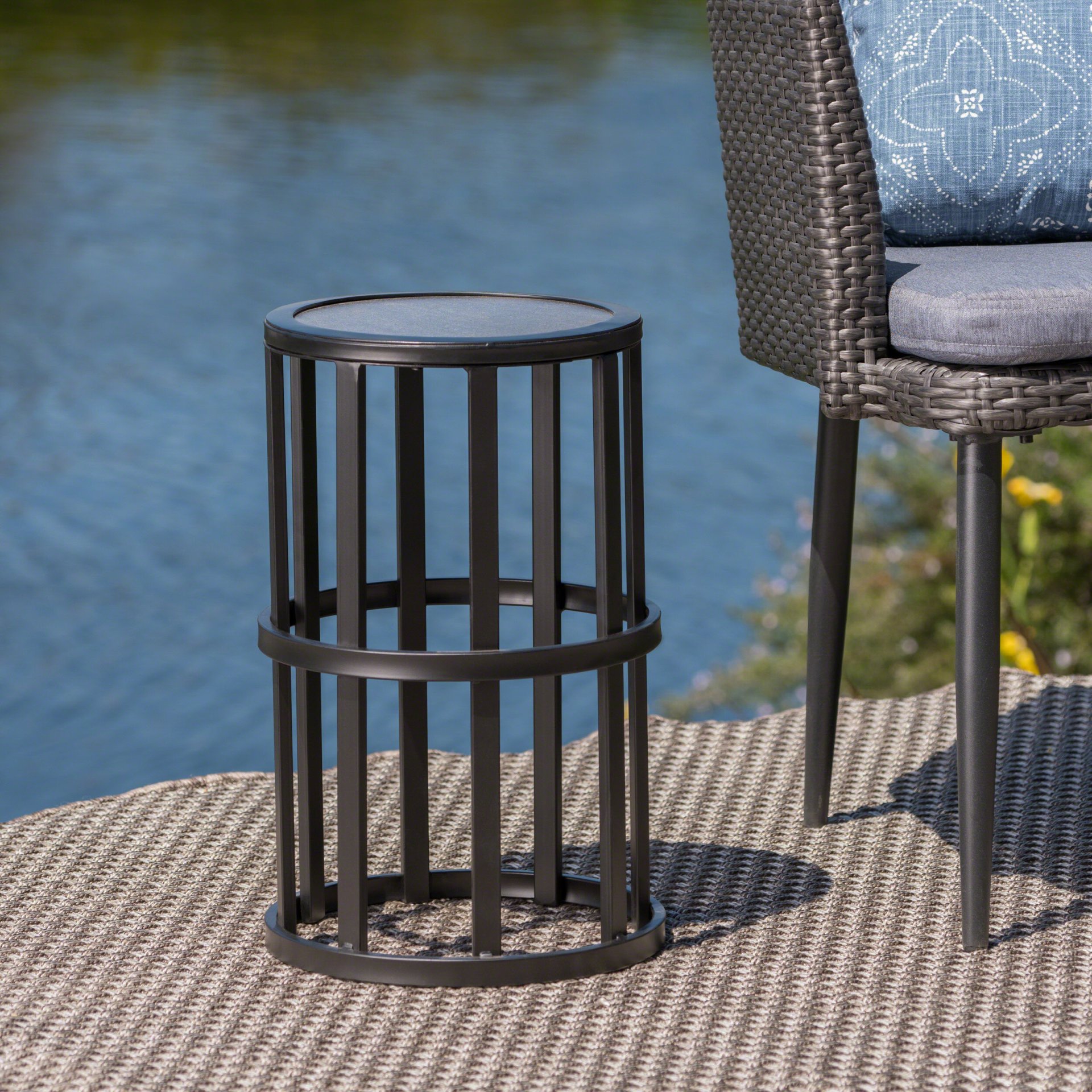 Outdoor Powder Coated Side Table - Gray - Image 6