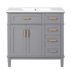 Bathroom Vanity With Sink, Soft Close Doors, And Storage Drawers - Gray
