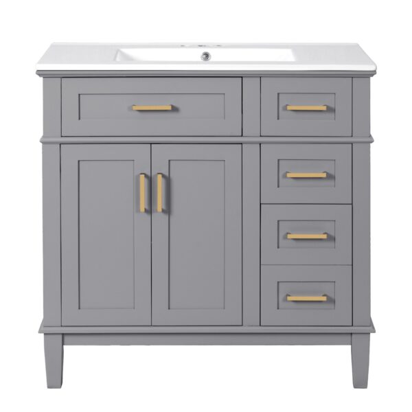 Bathroom Vanity With Sink, Soft Close Doors, And Storage Drawers - Gray