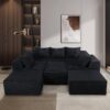 Luxury 8 Piece Modular U Shaped Sectional Sofa With Oversized Chaise Lounge And Bed Corduroy Upholstery - Black - Image 8