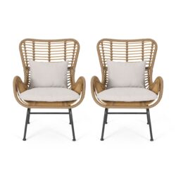 Outdoor Rattan Accent Chair With Metal Legs - Brown