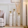 Floor Metal Vases Decorated Metal Vases (Set of 3) Gorgeous Home Decoration Large Glazed Metal Vases - White / Gold - Image 16