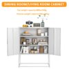 Heavy Duty Metal Buffet Sideboard Modern Steel Storage Cabinet With 2 Shelves, Free Standing Accent Cabinet With Magnetic Doors For Bedroom, Kitchen, And Home Office, Anti-Tip Design - White - Image 10