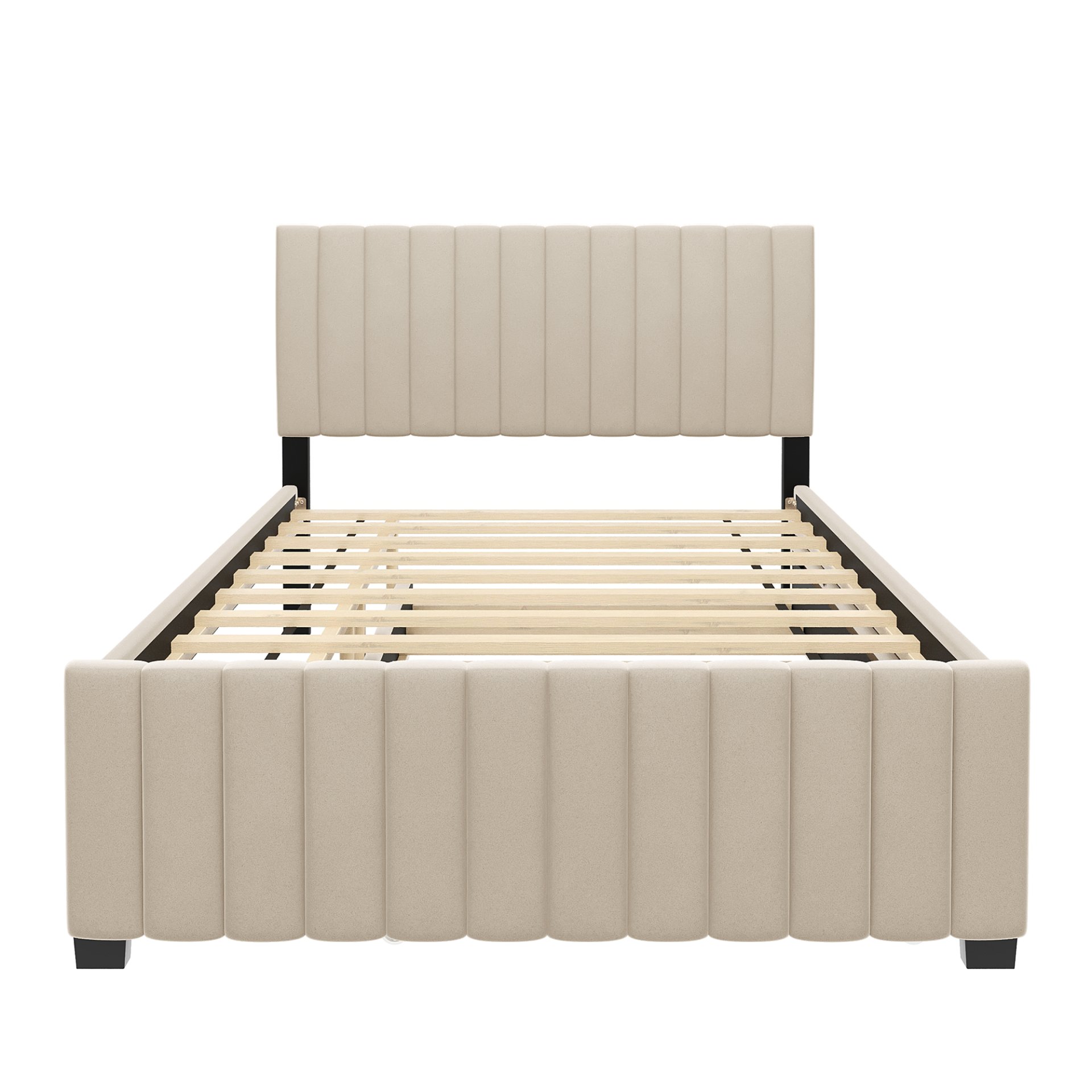 Full Size Elegant Upholstered Platform Bed With Twin Size Trundle - Beige - Image 6
