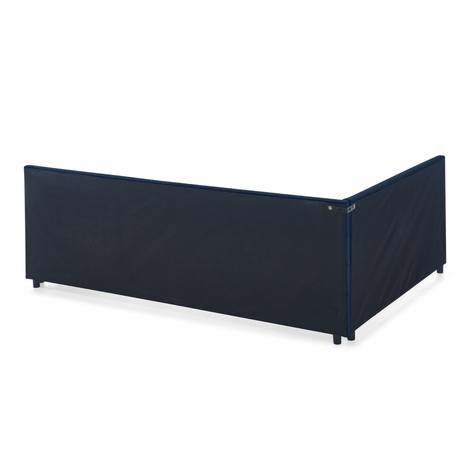 Mid Century Upholstered Tufted Queen Size Bed Frame With Backrest And Armrests Velvet - Dark Blue - Image 10