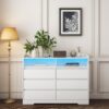 6 Drawer Dresser For Bedroom With LED Lights, Sturdy Frame - White - Image 10