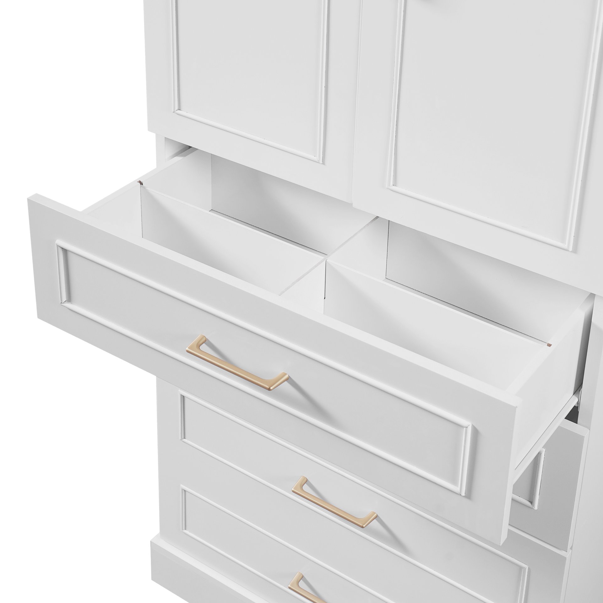 Bathroom Cabinet With 3 Drawers, Adjustable Shelf, Panels, Steel Handles, Soft Close Doors - White - Image 18