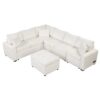 Sectional Sofa Pull-Out Sofa Bed Sleeper With A Storage Ottoman, Three Pillows And Charging Devices For Living Room - Cream - Image 14