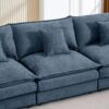 Modern Modular Sectional Sofa Shaped Couch Set With Movable Ottoman - Blue - Image 9