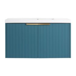 Contemporary Wall Mounted Bathroom Vanity With Resin Sink & Soft Close Doorі - Lake Blue