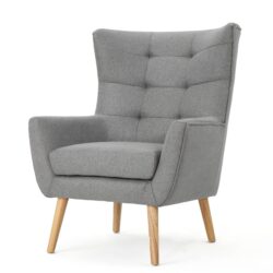 Fabric Club Chair With Rubberwood Legs - Gray