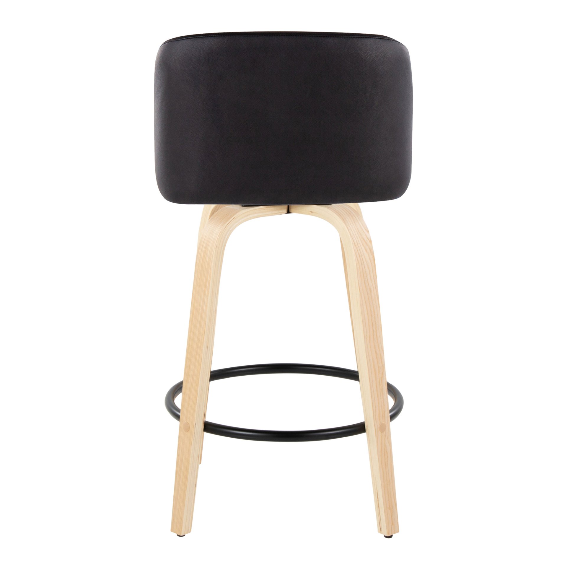 Toriano - Contemporary Modern Fixed Height Counter Stool With Swivel With Round Footrest (Set of 2) - Natural / Black - Image 5