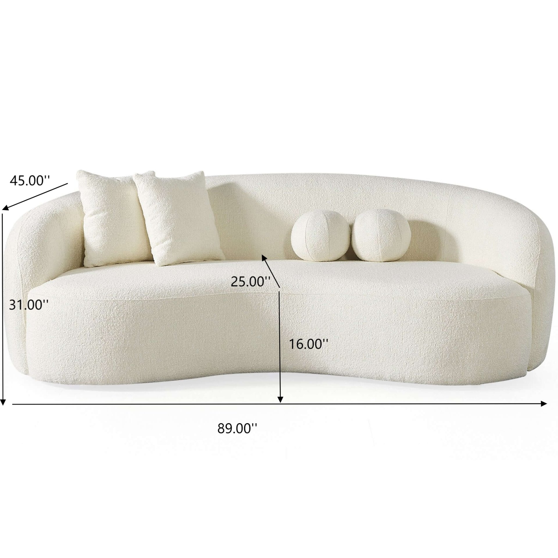 Drake - Japandi Style Curvy Sofa - Ivory White / White - Image 8