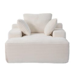 Oversized Chaise Lounge Chair Cozy Cloud Couch, Plush Corduroy Upholstered Sleeper Sofa Daybed With 3 Throw Pillows And Wide Armrest For Living Room - White