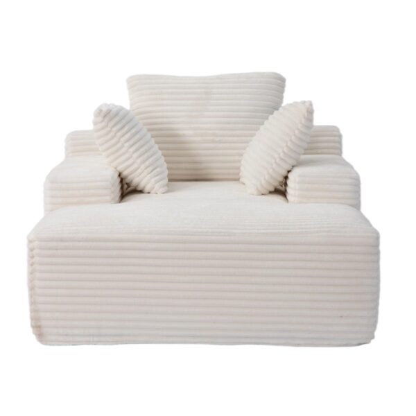 Oversized Chaise Lounge Chair Cozy Cloud Couch, Plush Corduroy Upholstered Sleeper Sofa Daybed With 3 Throw Pillows And Wide Armrest For Living Room - White
