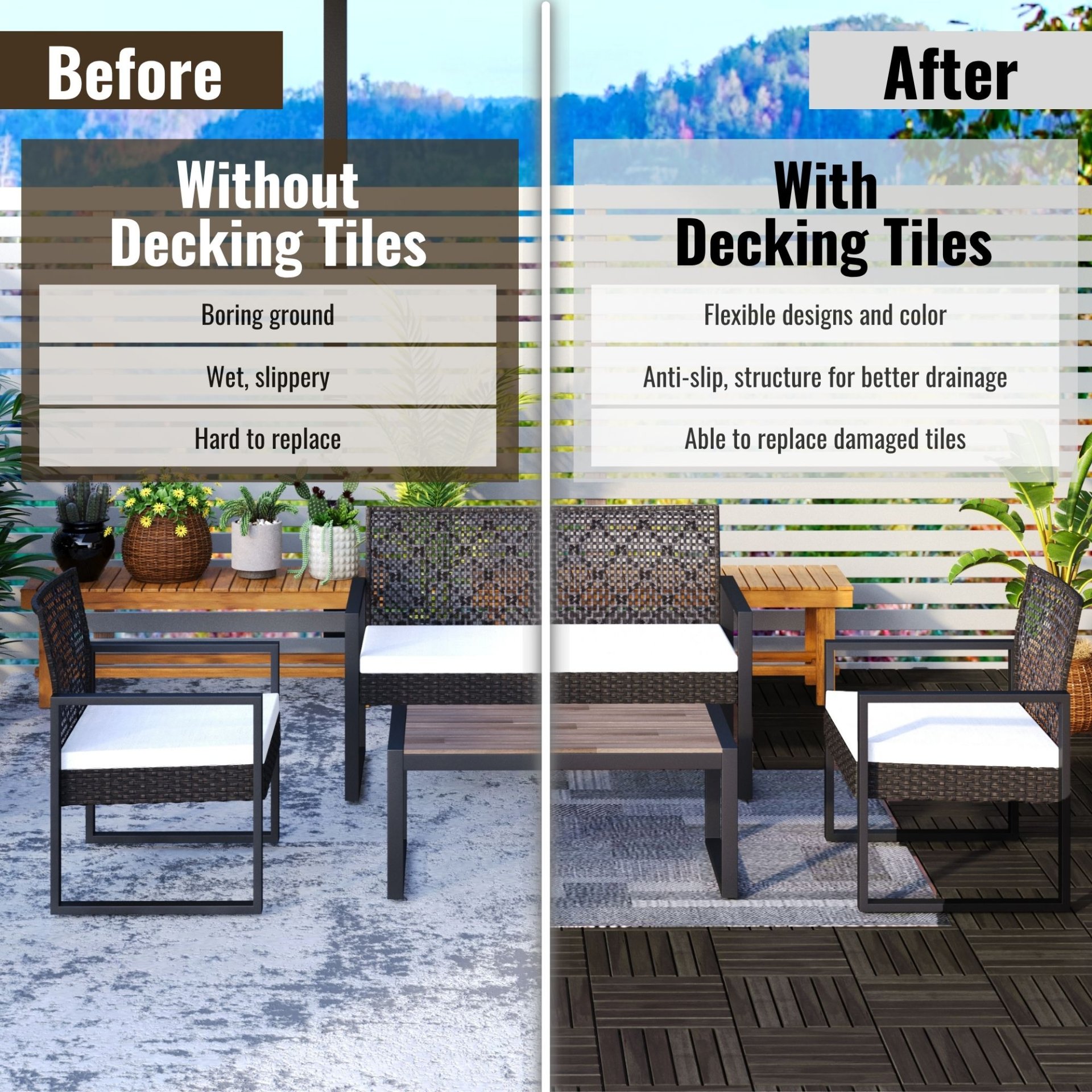 Interlocking Deck Tiles Striped Pattern - Dark Brown - Image 8