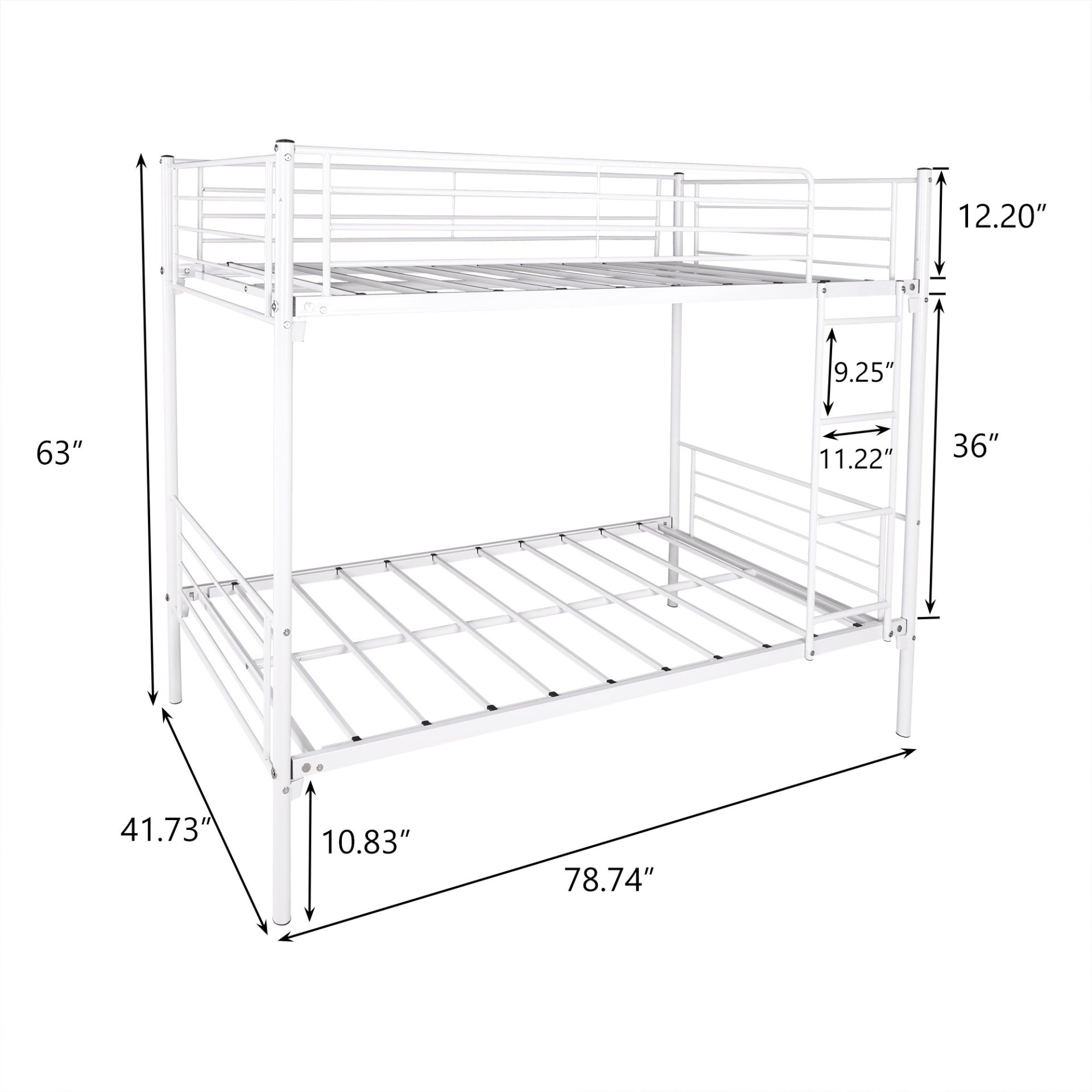 Twin Over Twin Bunk Bed With Metal Frame And Ladder, Space Saving - White - Image 3