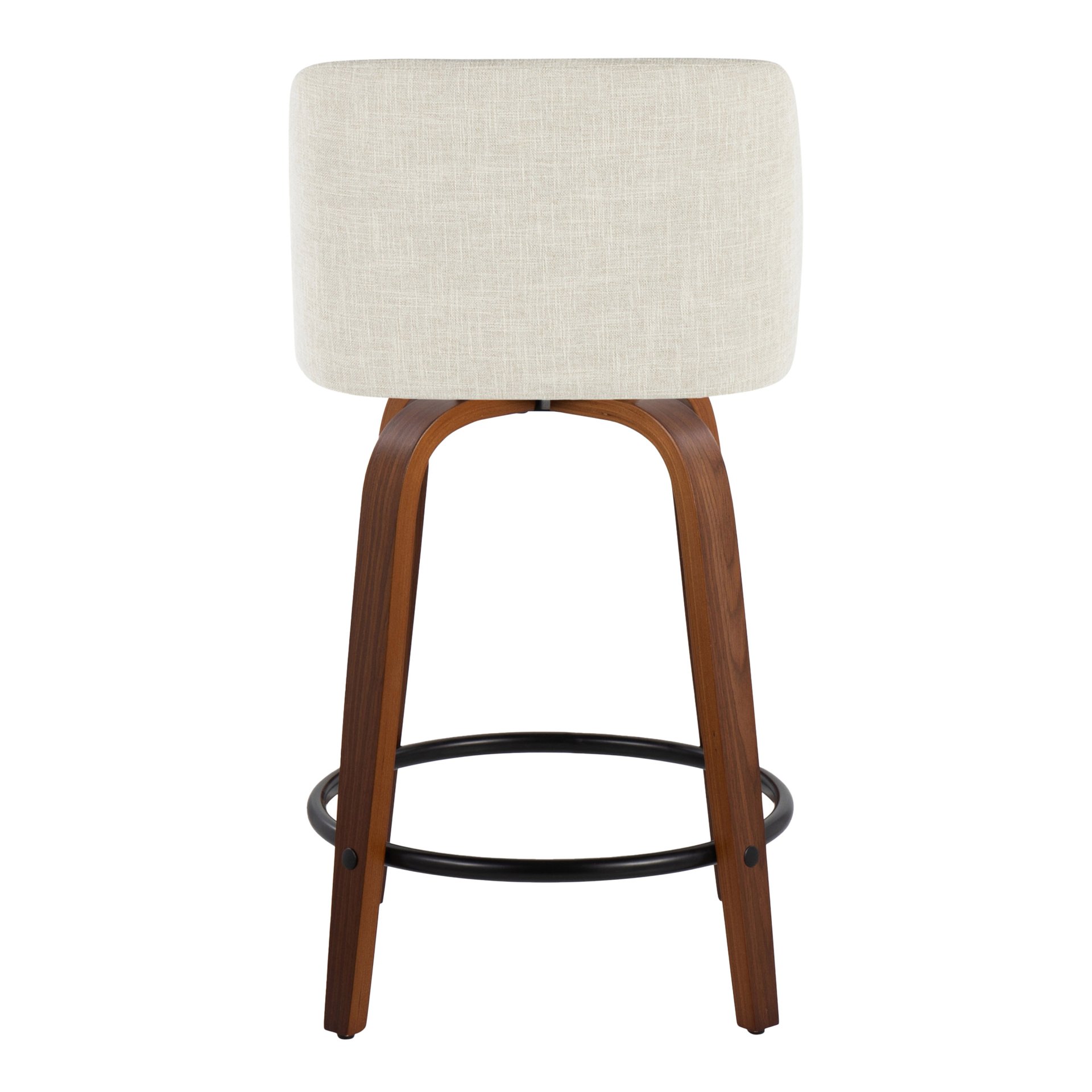 Toriano - Mid-Century Modern Fixed Height Counter Stool With Swivel With Round Footrest (Set of 2) - Walnut / Cream / Black - Image 5
