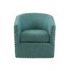 Swivel Chair With Foam Cushion And Pewter Nailhead Trim Upholstery, Solid Wood Frame - Green - Image 7