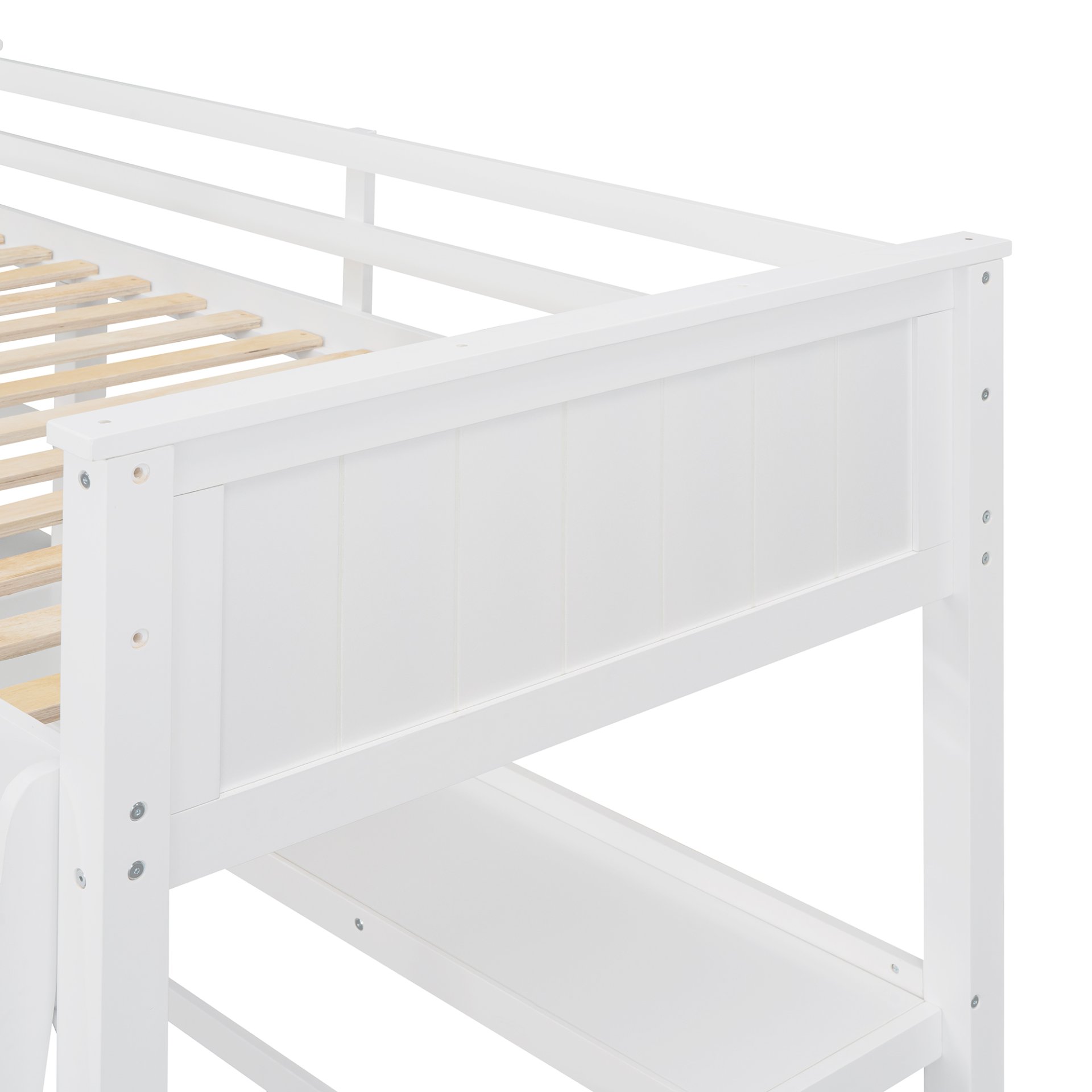Twin Size Loft Bed With Drawers And Desk, With Shelves - White - Image 15