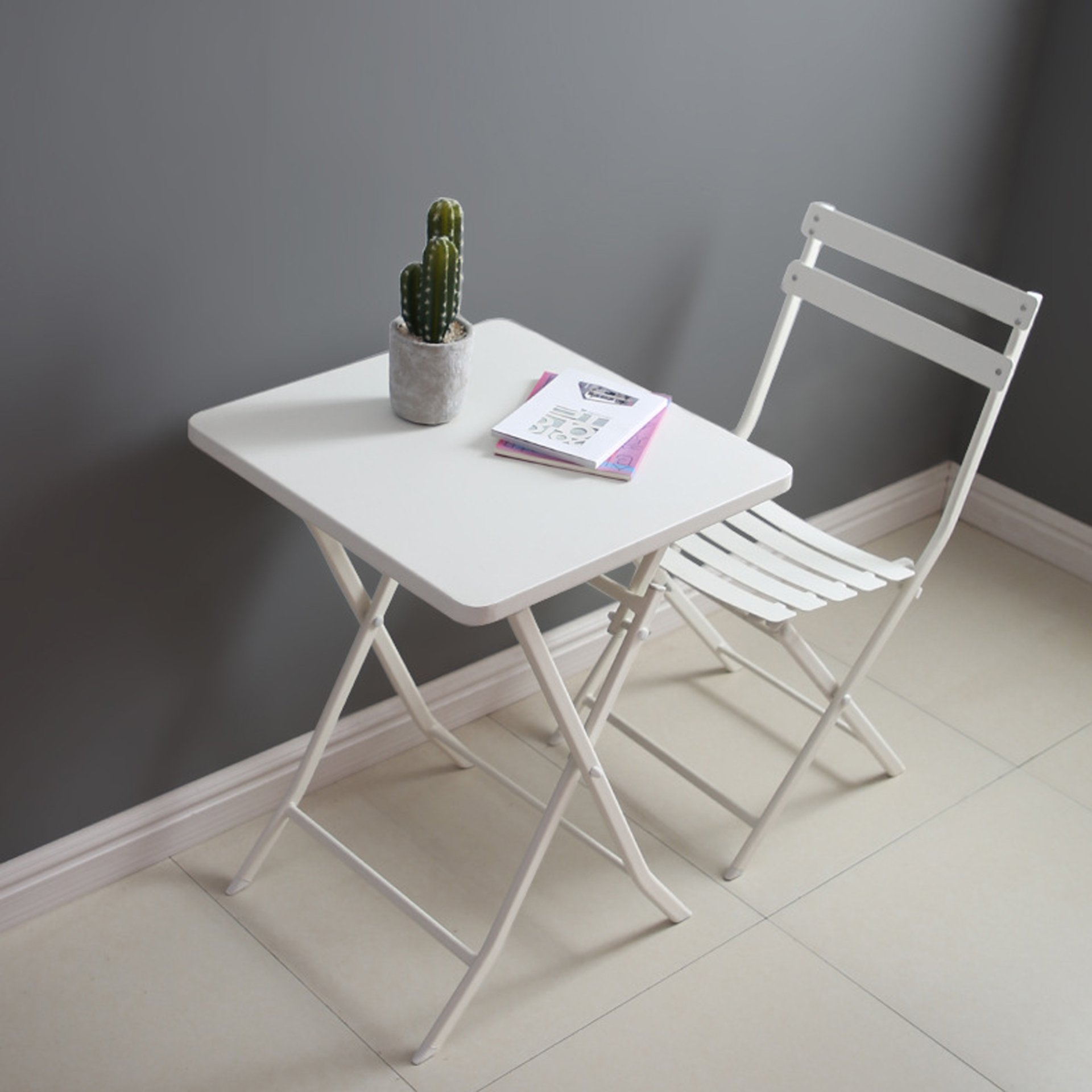 3 Piece Patio Bistro Set Of Foldable Square Table And Chairs - White - Image 16