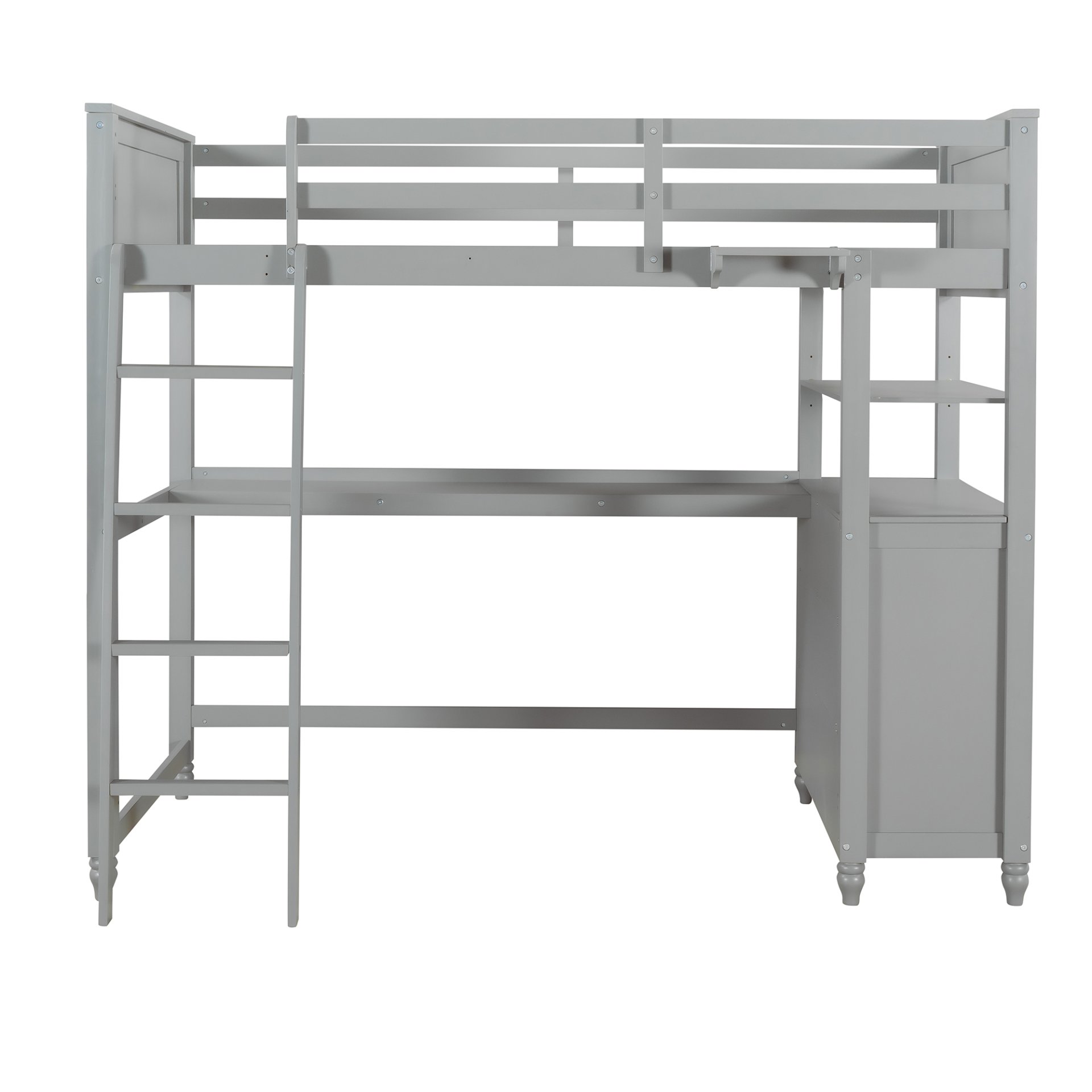 Twin Size Loft Bed With Drawers And Desk, With Shelves - Gray - Image 6