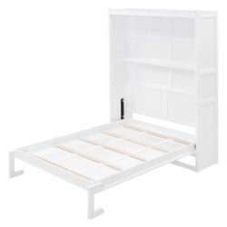 Full Size Murphy Classic Wall Bed With Shelves - White