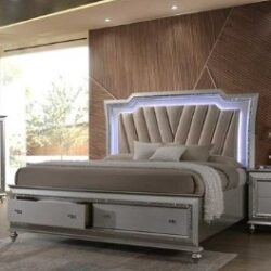 Kaitlyn - Synthetic Leather Queen Bed With LED & Storage - Champagne