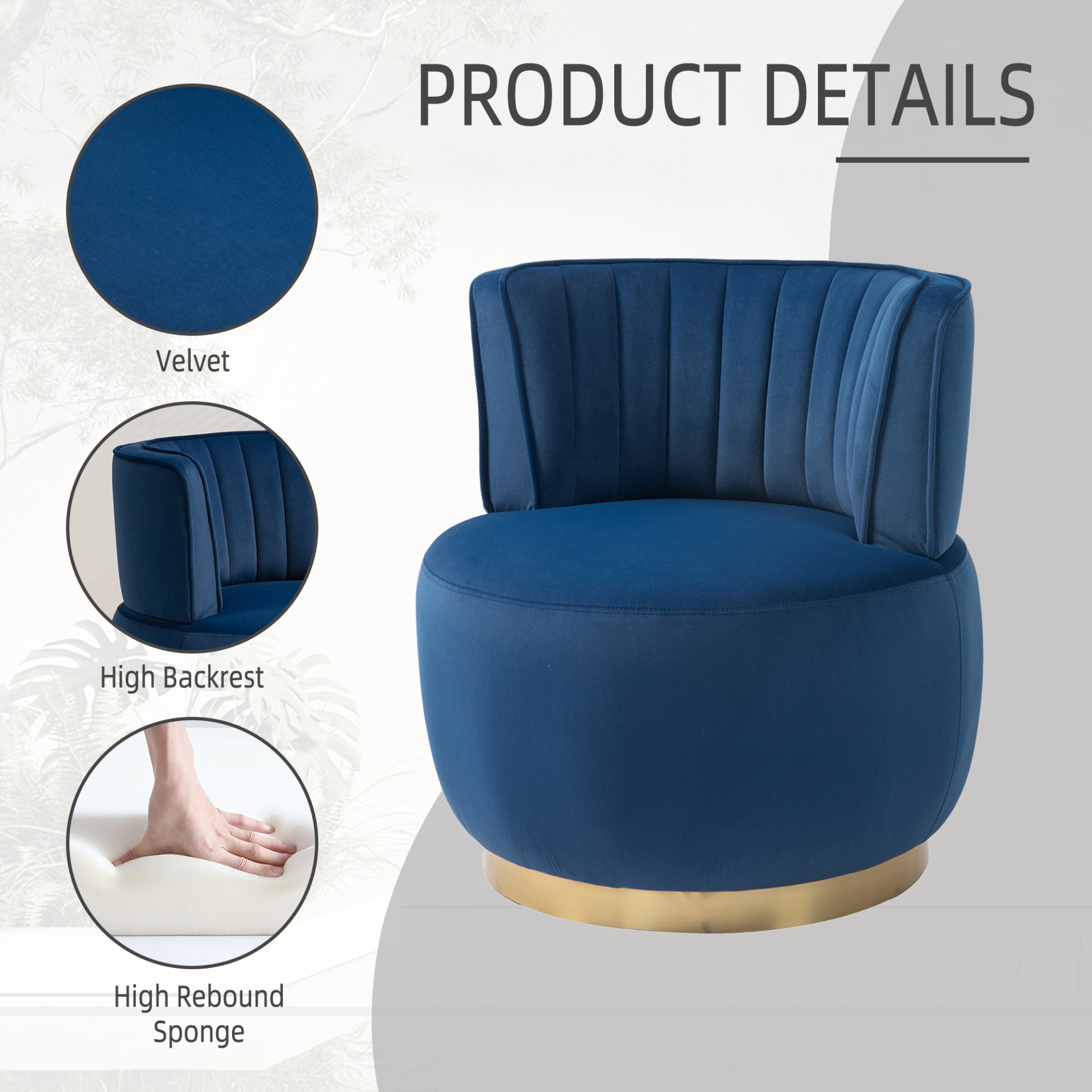 Coolmore - Swivel Barrel Chair, 360 Degree Swivel Accent Sofa Chair With Soft Velvet - Navy - Image 5