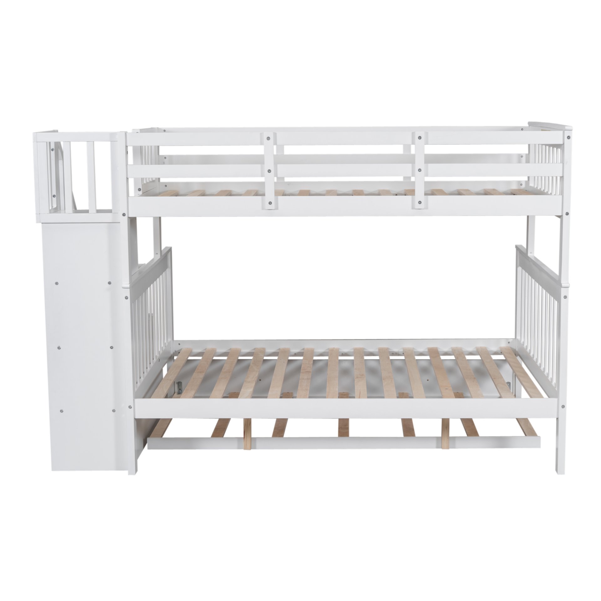 Twin Over Full Bunk Bed With Twin Size Trundle, Storage And Guard Rail For Bedroom - White - Image 17