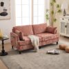 Modern Chenille 2 Seater Sofa With LED Light, USB Port, And Storage Bag - Pink - Image 14