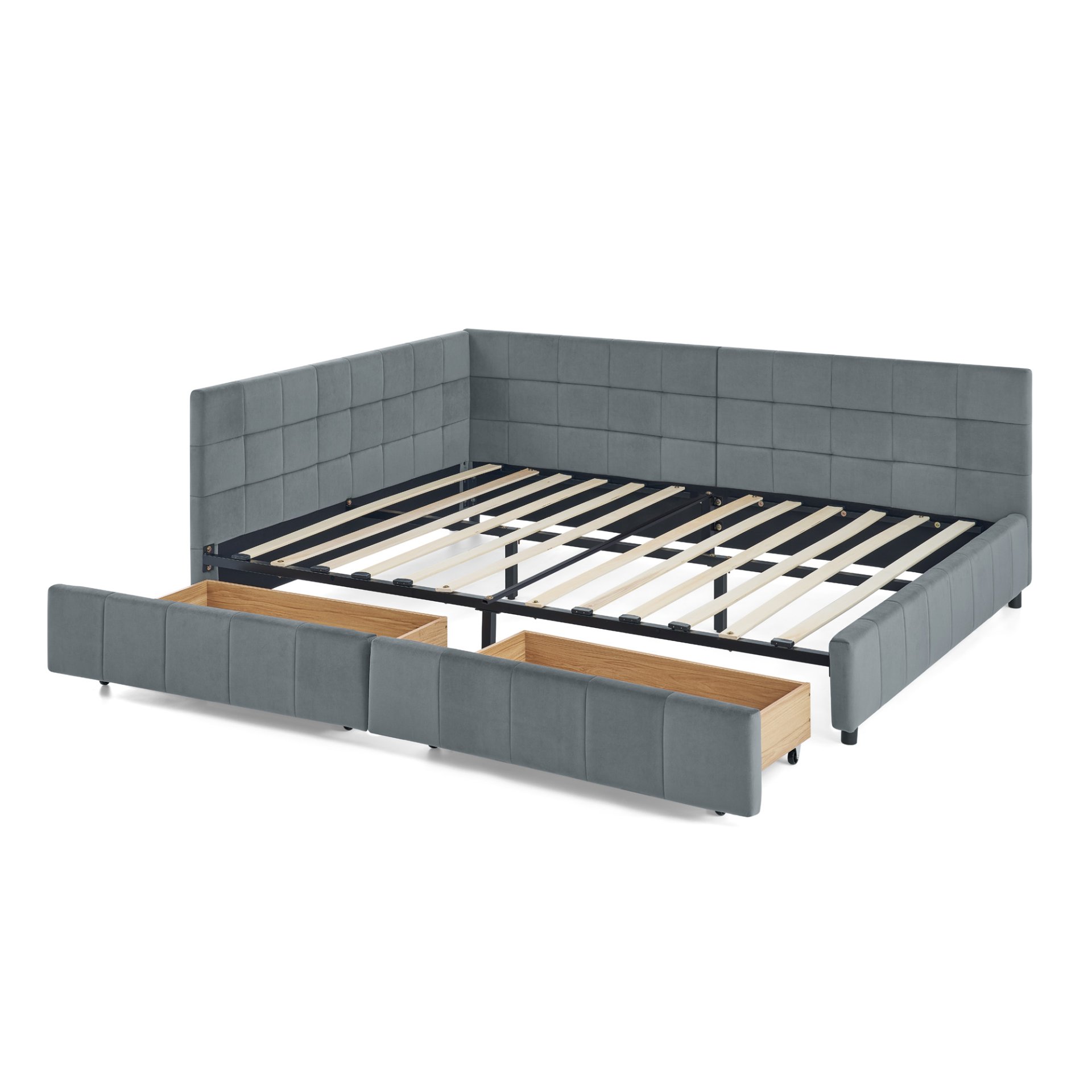 Mid Century Upholstered Tufted Full Size Storage Bed Frame With Backrest And Armrests - Gray - Image 14