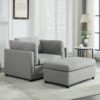 Wide Modern Oversized Armchair With Ottoman Stool, Single Sofa With Lumbar Support, Accent Chair, Reading Chair For Bedroom, Living Room - Light Gray - Image 9
