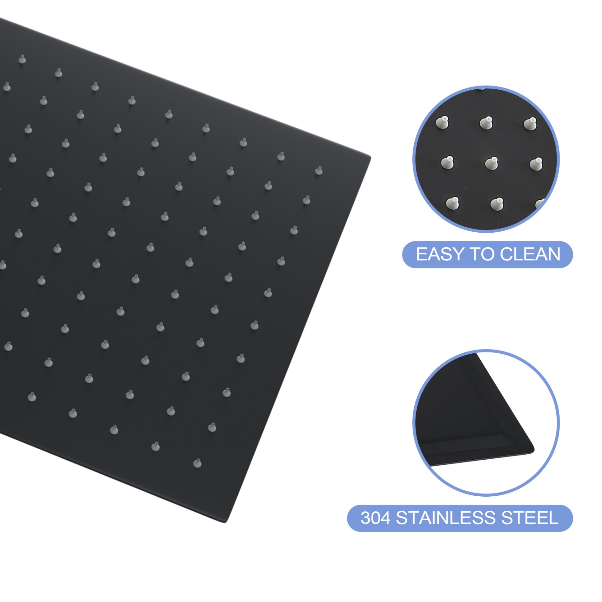 8" Square Rain Shower Head, Ceiling / Wall Mount Stainless Steel Bath Fixture - Matte Black - Image 7