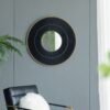 Round Carter Wooden Mirror WithIron Frame Neutral Colorway Wall Decor For Live Space - Golden Black - Image 3