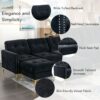 Elegant Velvet L - Shape Convertible Sectional Sofa With Movable Ottoman - Black - Image 7