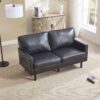 Mid Century Modern Loveseat Sofa, 2 Seater With USB & Removable Pillow Cover - Black - Image 10