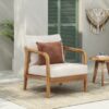 Outdoor Lounge Chair With Woven Backrest, Solid Wood Frame, Comfortable Cushions - Teak - Image 2