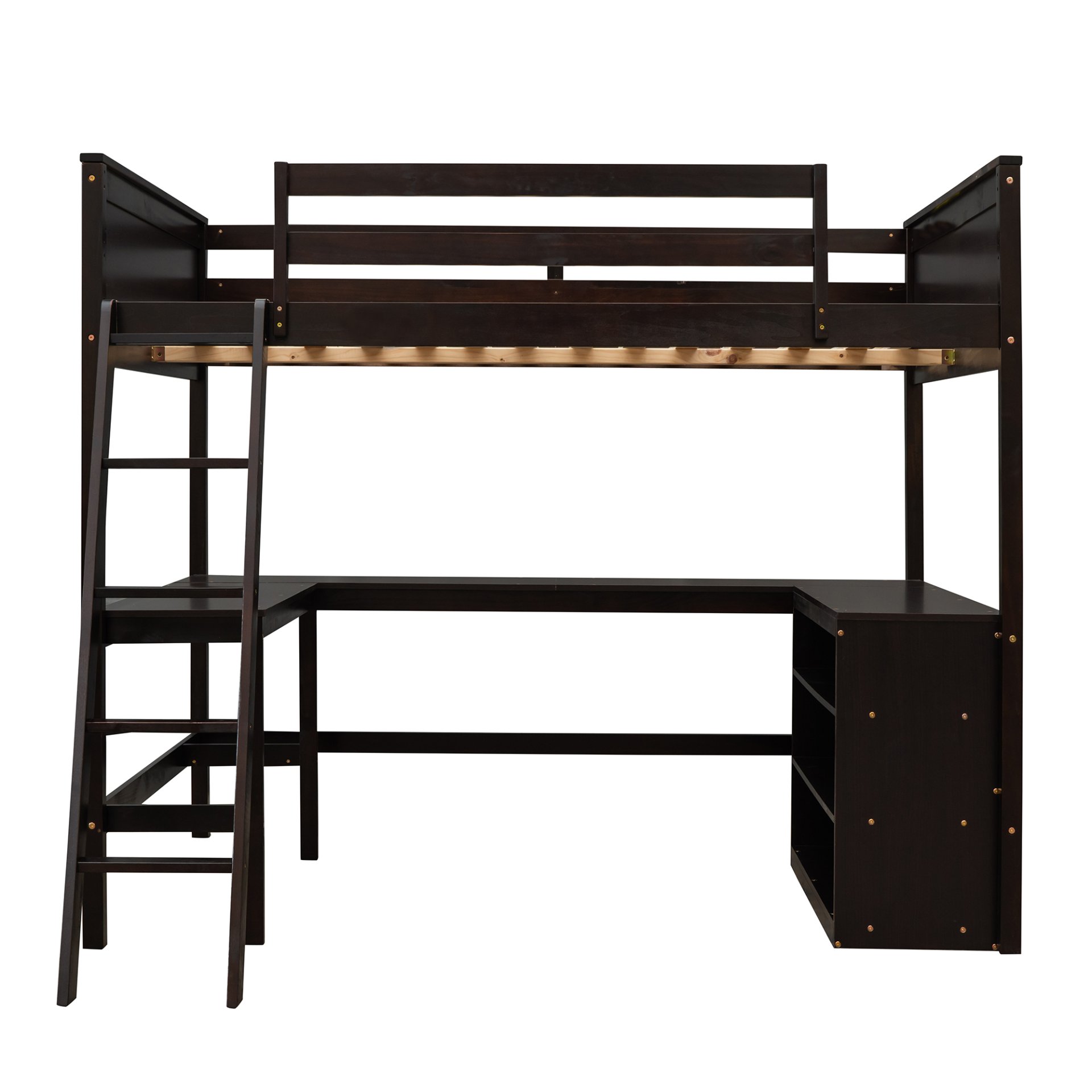 Full Size Loft Bed With Shelves With Desk - Espresso - Image 5