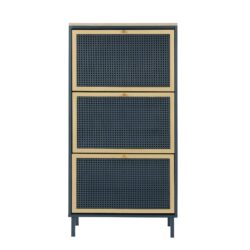 3 Door Metal Shoe Rack, Freestanding Modern Shoe Storage Cabinet With Metal Rattan, Particle Board For Entryway - Blue Gray