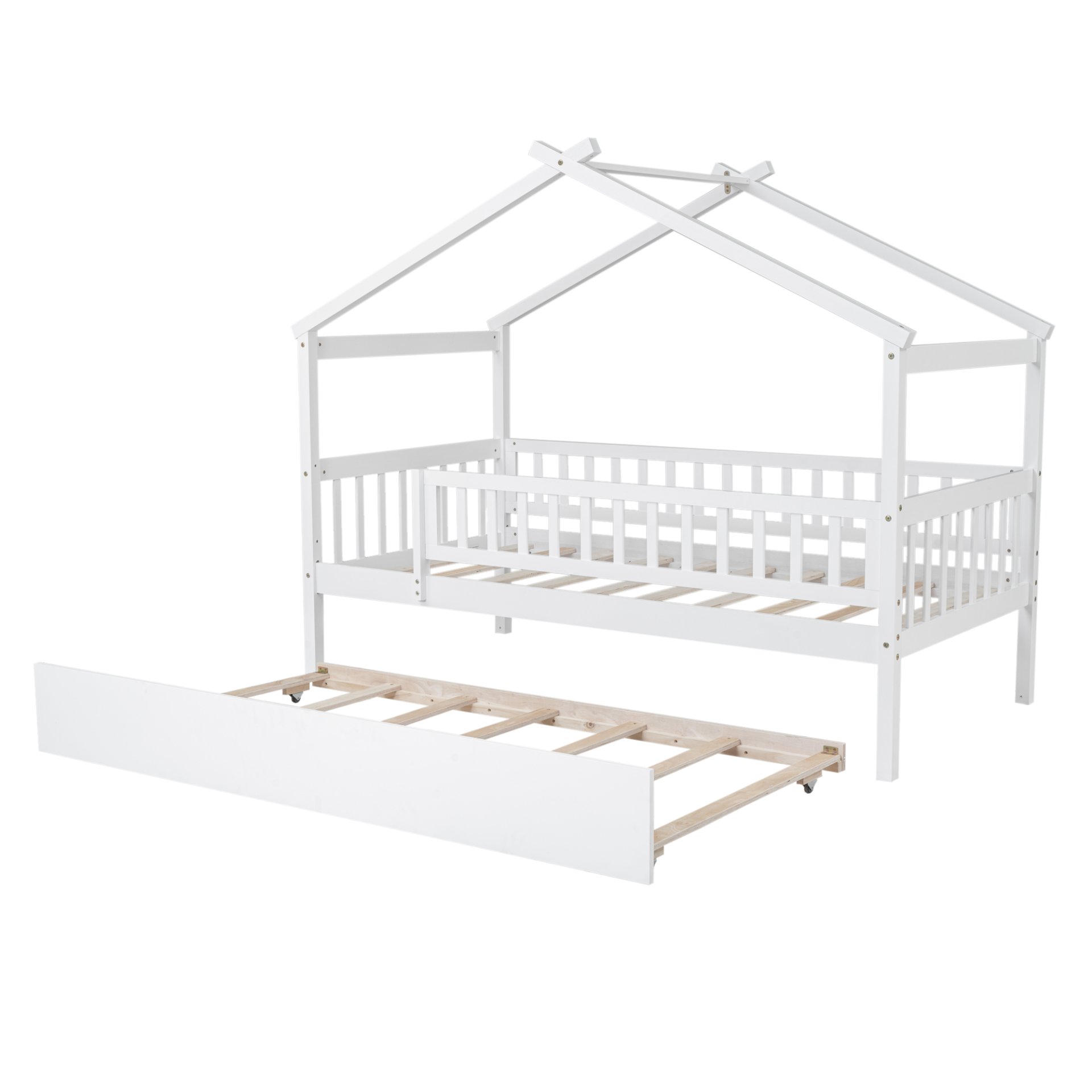 Twin Size House Bed & Twin Size Trundle - White - Image 6