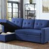 Upholstered Pull Out Sectional Sofa With Chaise - Blue - Image 14