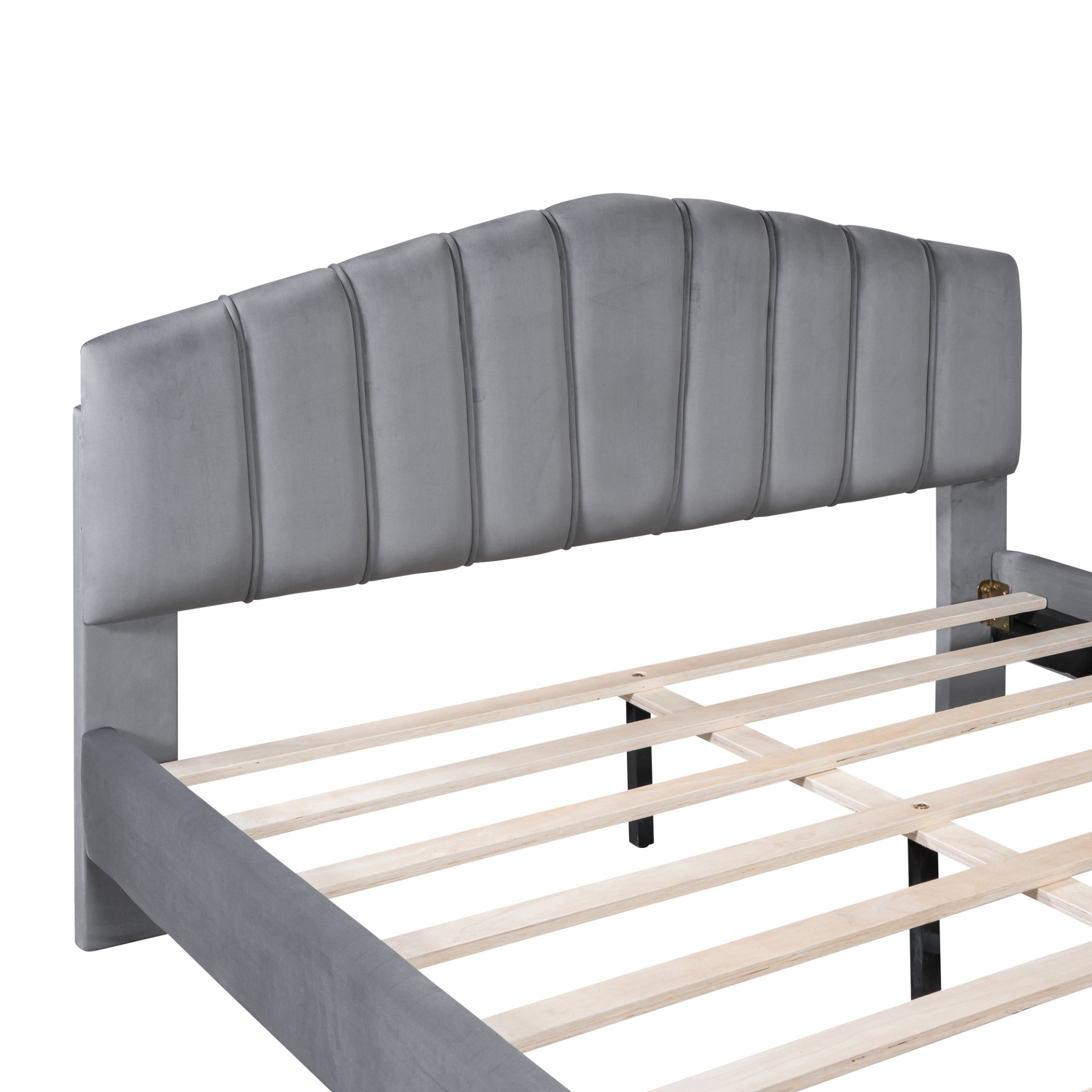 Queen Size Platform Bed With Thick, Stylish Stripe Decorated Bedboard And Elegant Leg - Gray - Image 9
