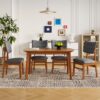 Mid Century Modern Dining Table Set For 4, Solid Wood Dining Table And Solid Wood Chairs, 5 Pieces Farmhouse Dining Table And 4 Upholstered Chairs - Brown / Gray - Image 5