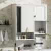 Modern Wall Mounted Bathroom Medicine Cabinet, Bathroom Wall Storage Cabinet With Mirror, Over The Toilet Space Saver Cabinet With Towels Bar - White - Image 23