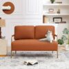 Small Sofa Seater Pet Friendly Fabric Upholstered Loveseat 2-Seater Couch With Removable Back Cushion And Metal Leg, Modern Couches For Small Spaces Living Room, Bedroom, Apartment - Brown - Image 3
