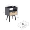 15.75" Rattan End Table With Power Outlet & USB Ports, Modern Nightstand With Drawer And Solid Wood Legs, Side Table For Living Room, Bedroom - Black - Image 5